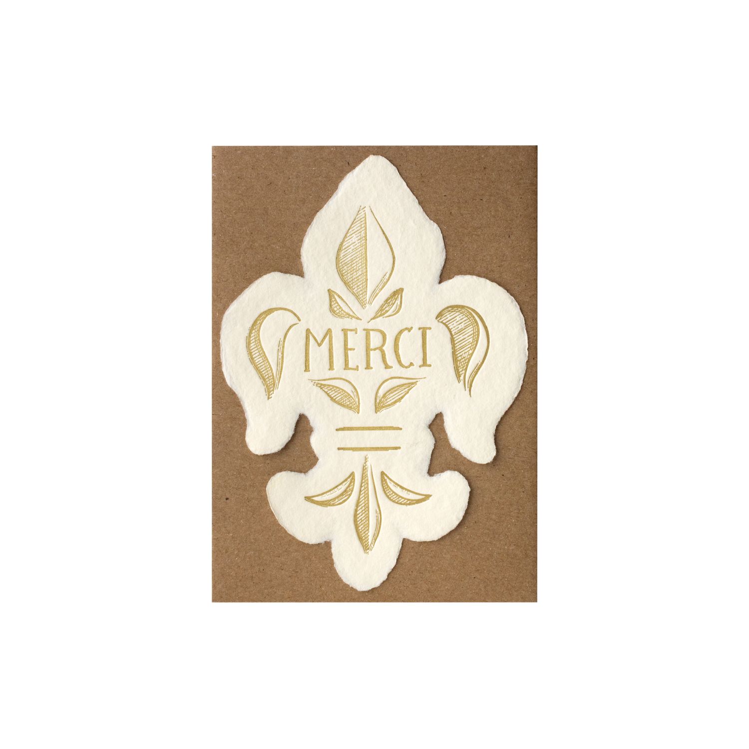 Merci Fleur-de-lis Letterpress Flat Note Card