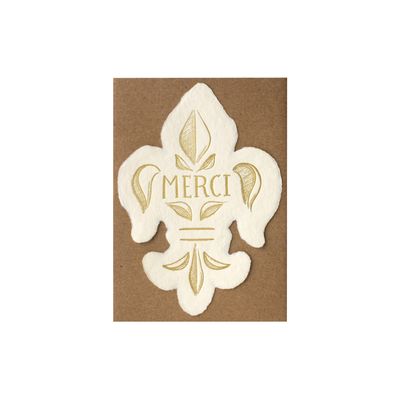 Merci Fleur-de-lis Letterpress Flat Note Card