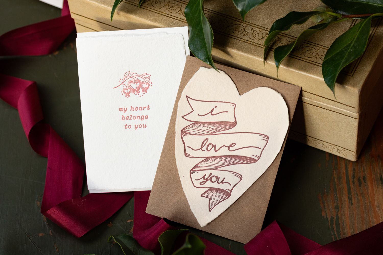 I Love You Heart Letterpress Flat Note Card