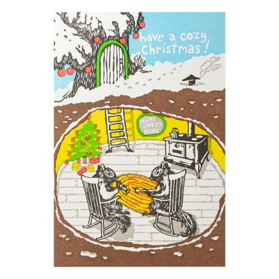 Cozy Christmas Squirrel Home Letterpress Card