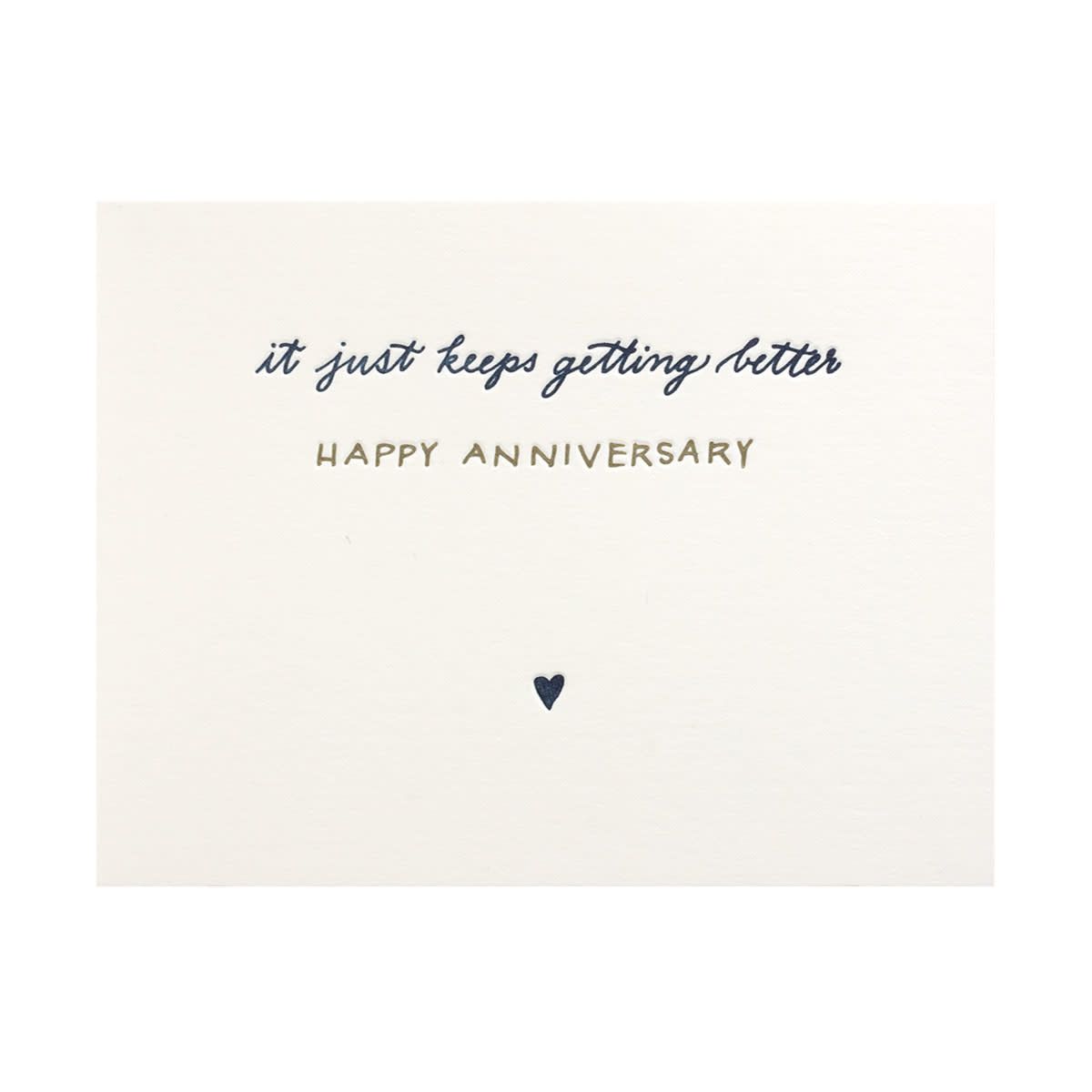 Just Keeps Getting Better Happy Anniversary Letterpress Card
