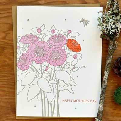 Mother's Day Zinnia Bouquet Letterpress Card