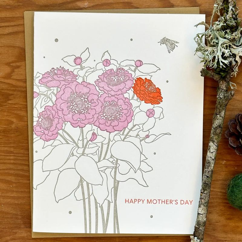 Mother's Day Zinnia Bouquet Letterpress Card