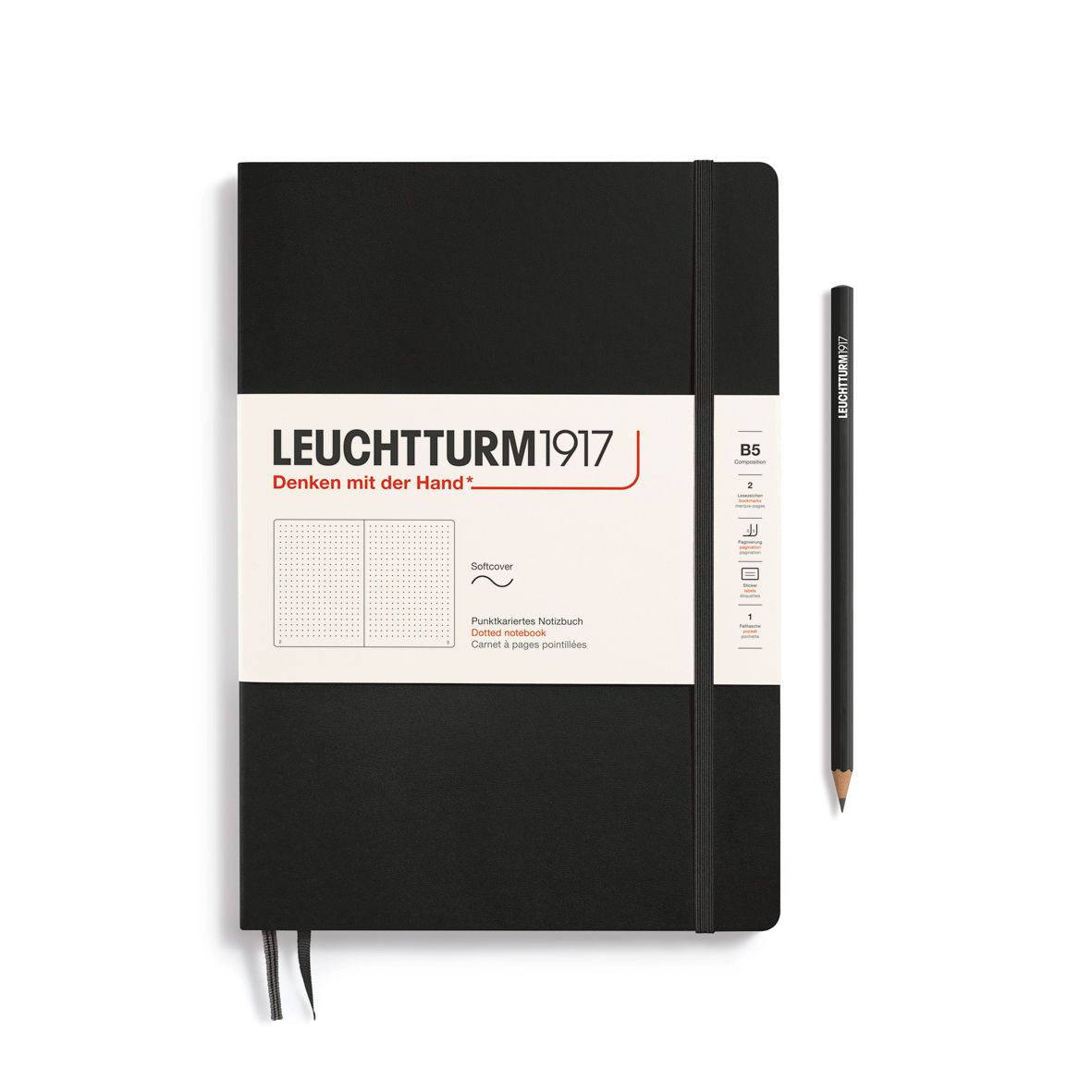 Leuchtturm1917 B5 Softcover Composition Notebook - Black, Dotted