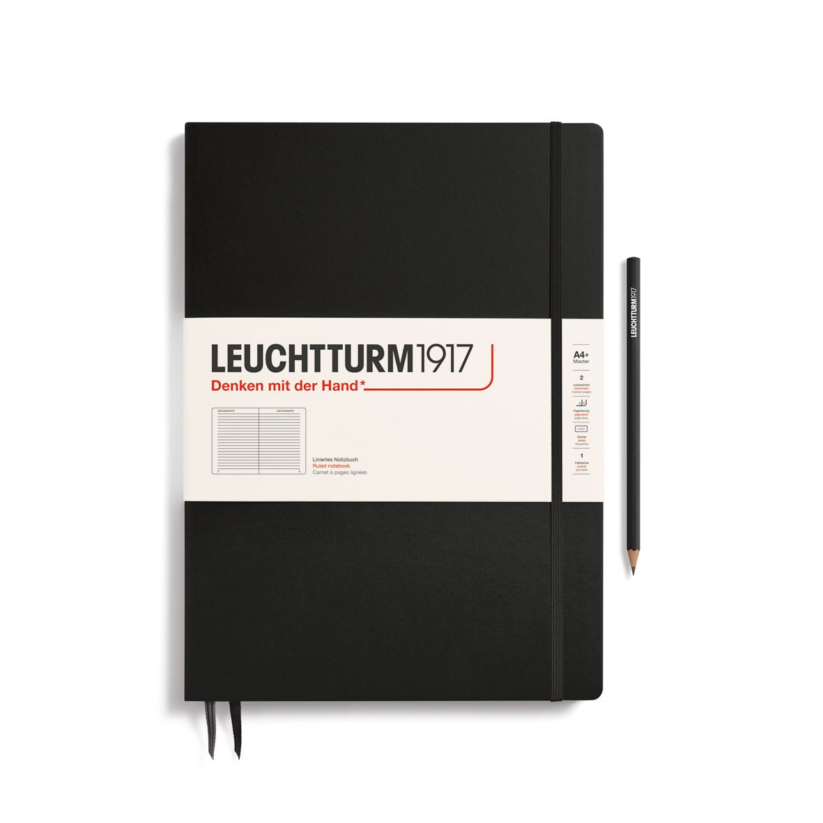 Leuchtturm1917 A4+ Master Slim Hardcover Notebook - Black, Ruled