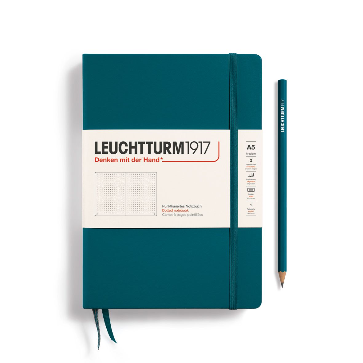 Leuchtturm1917 A5 Medium Hardcover Notebook - Pacific Green, Dotted
