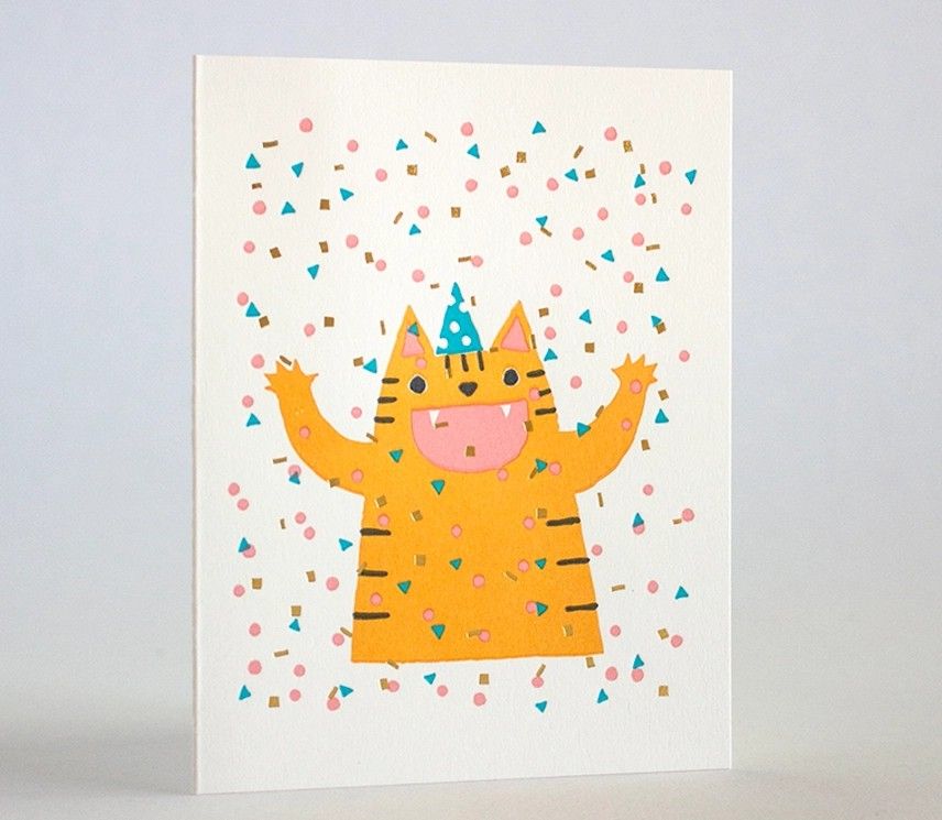 Confetti Cat Letterpress Card
