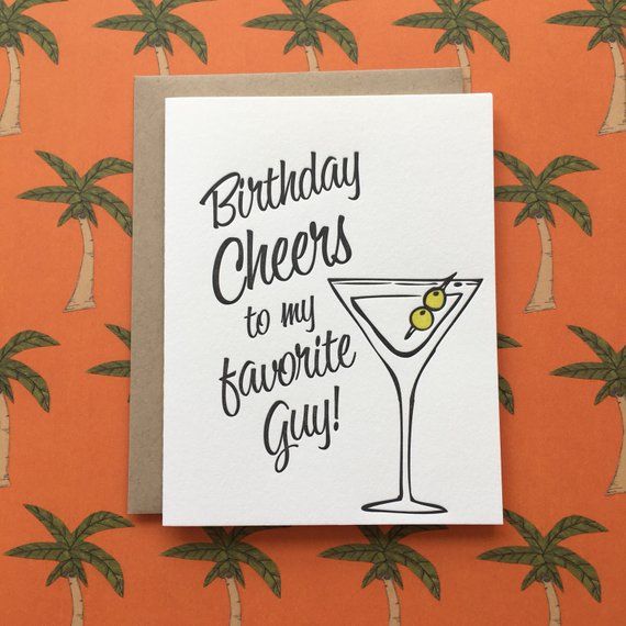 Happy Birthday Cheers Martini Letterpress Card