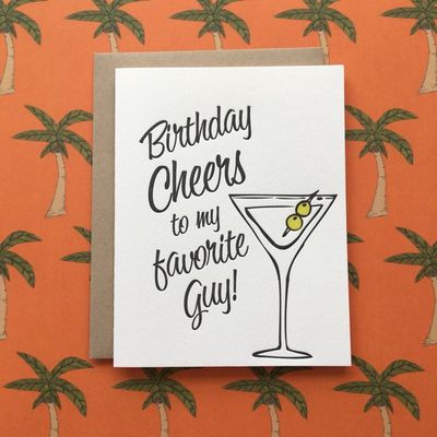 Happy Birthday Cheers Martini Letterpress Card