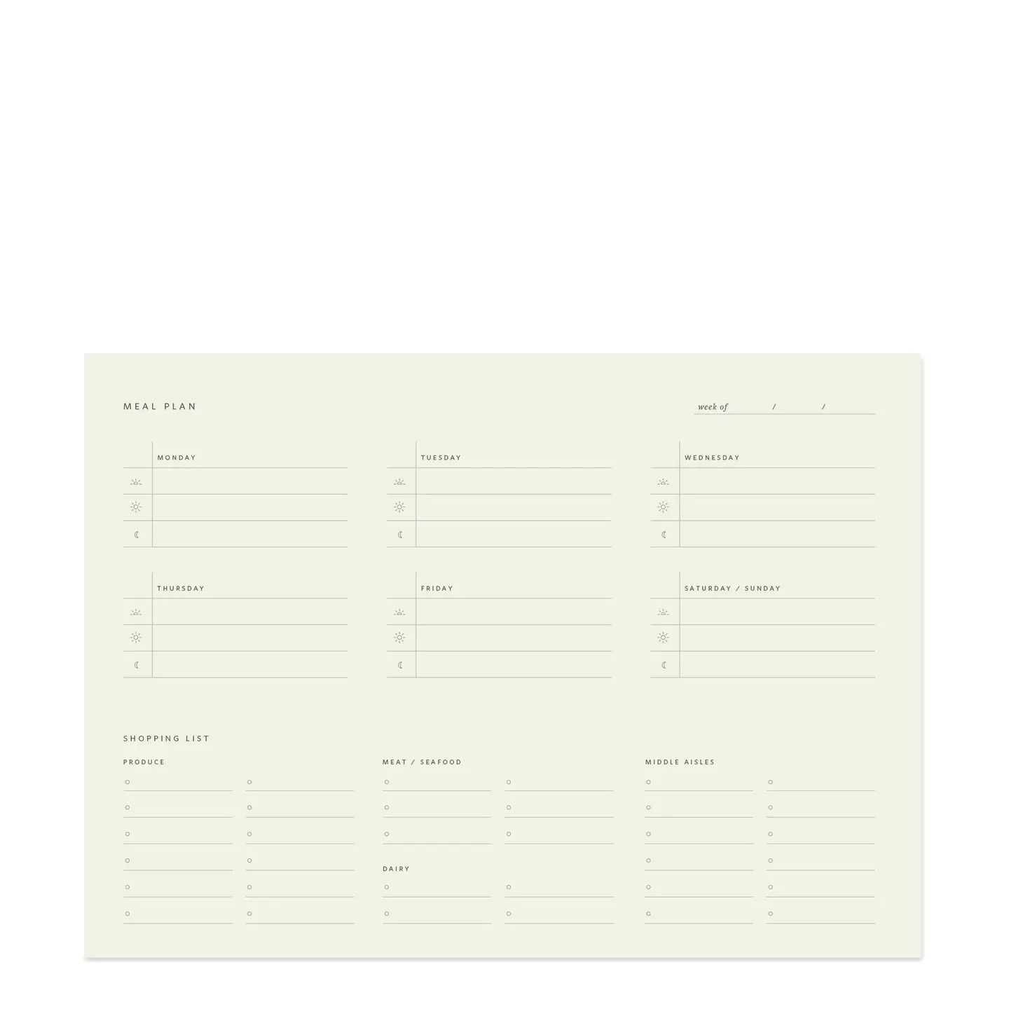 Weekly Meal Plan Notepad