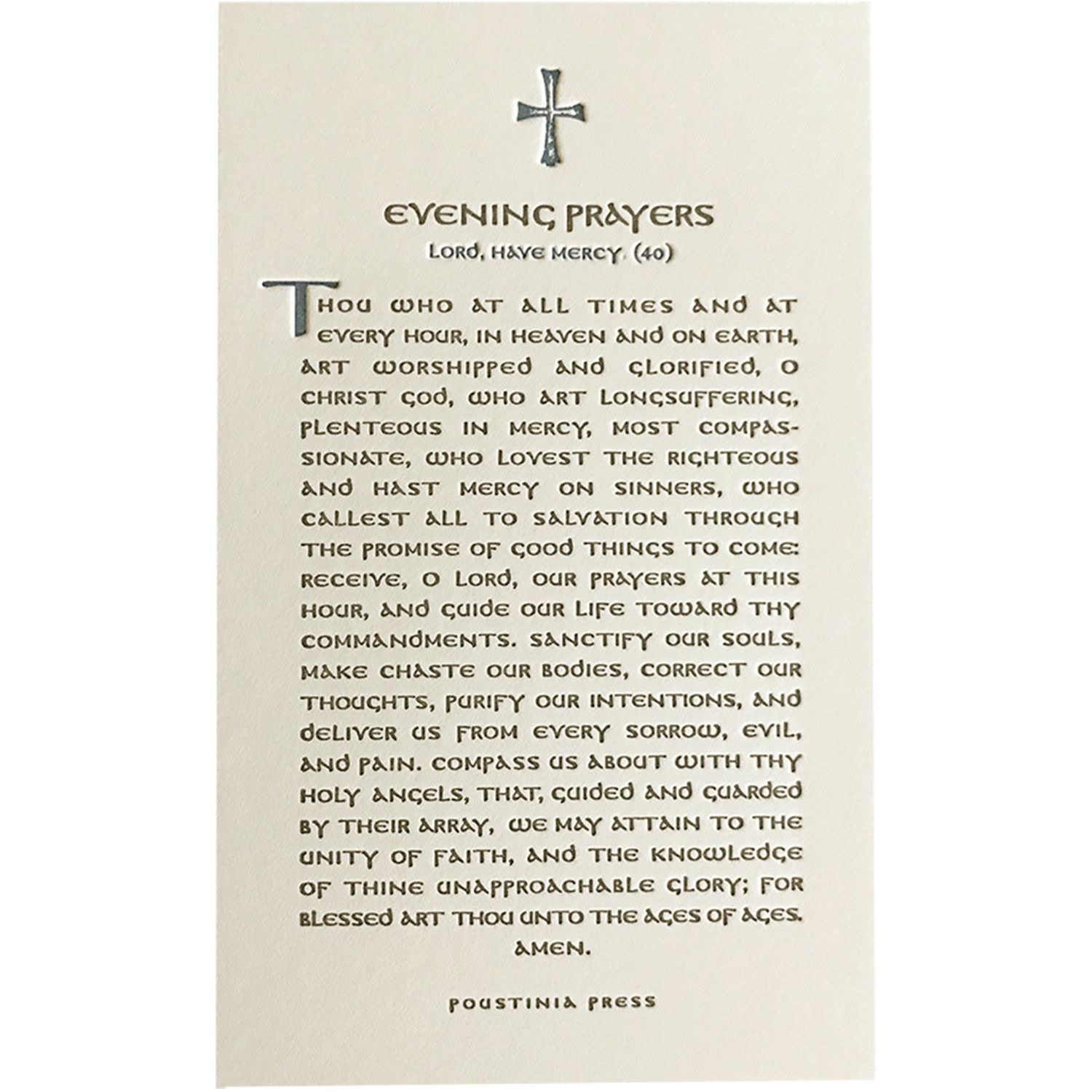 Evening Prayers Letterpress Prayer Card