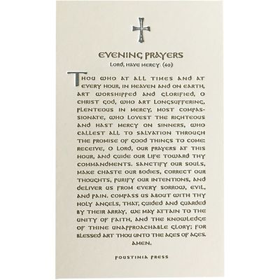 Evening Prayers Letterpress Prayer Card