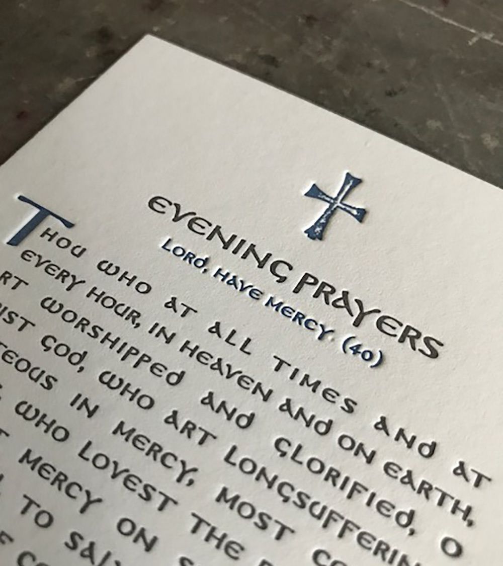 Evening Prayers Letterpress Prayer Card