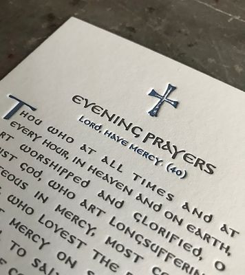Evening Prayers Letterpress Prayer Card