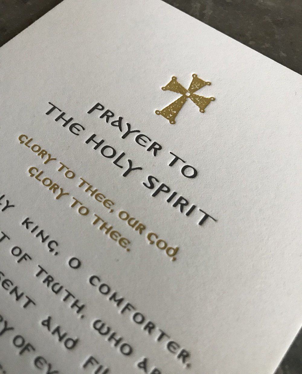 Prayer to the Holy Spirit Letterpress Prayer Card