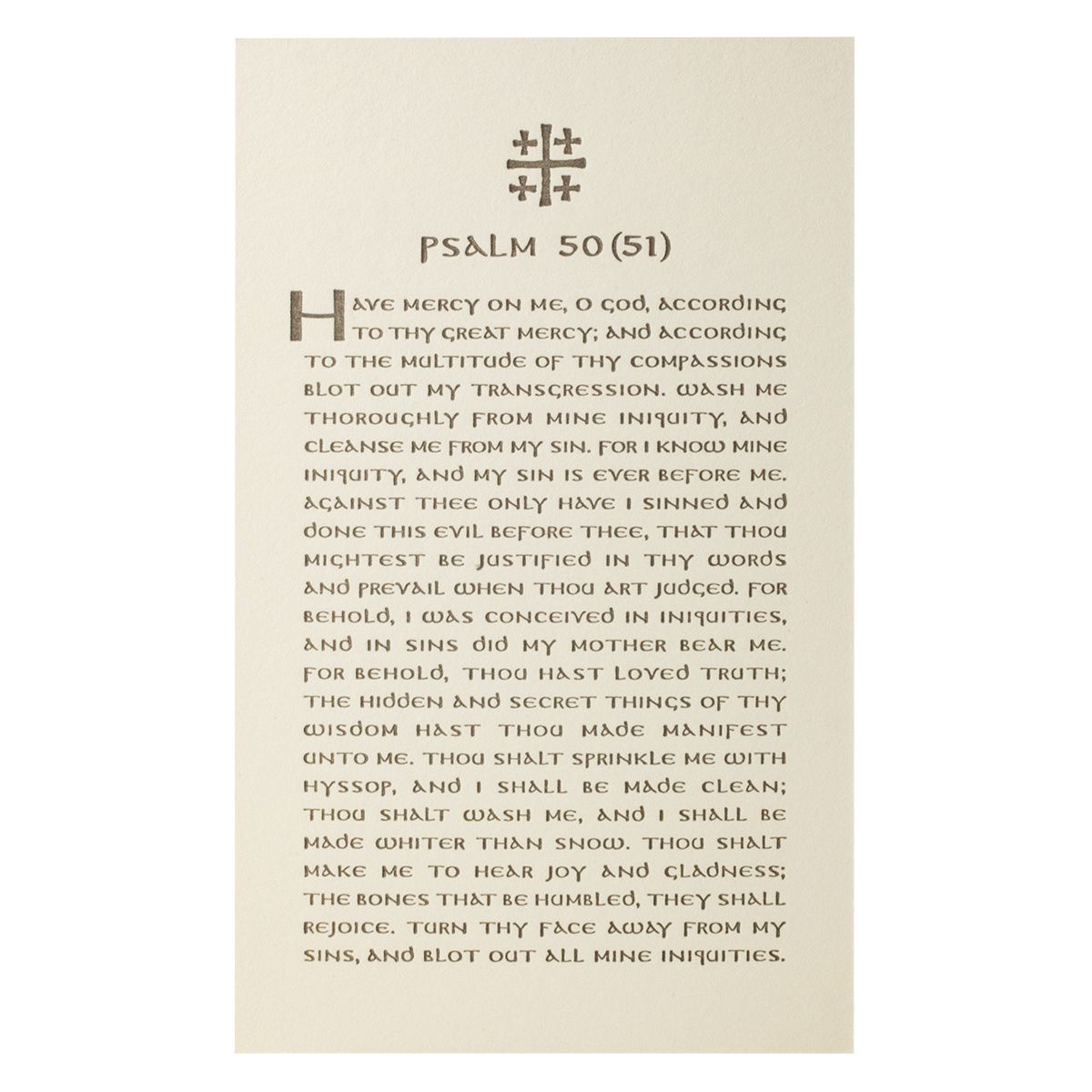 Psalm 50 (51) Letterpress Prayer Card