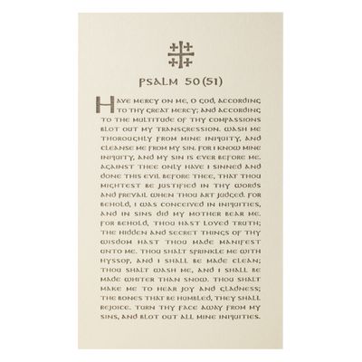 Psalm 50 (51) Letterpress Prayer Card