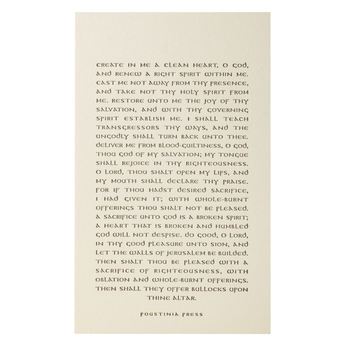 Psalm 50 (51) Letterpress Prayer Card