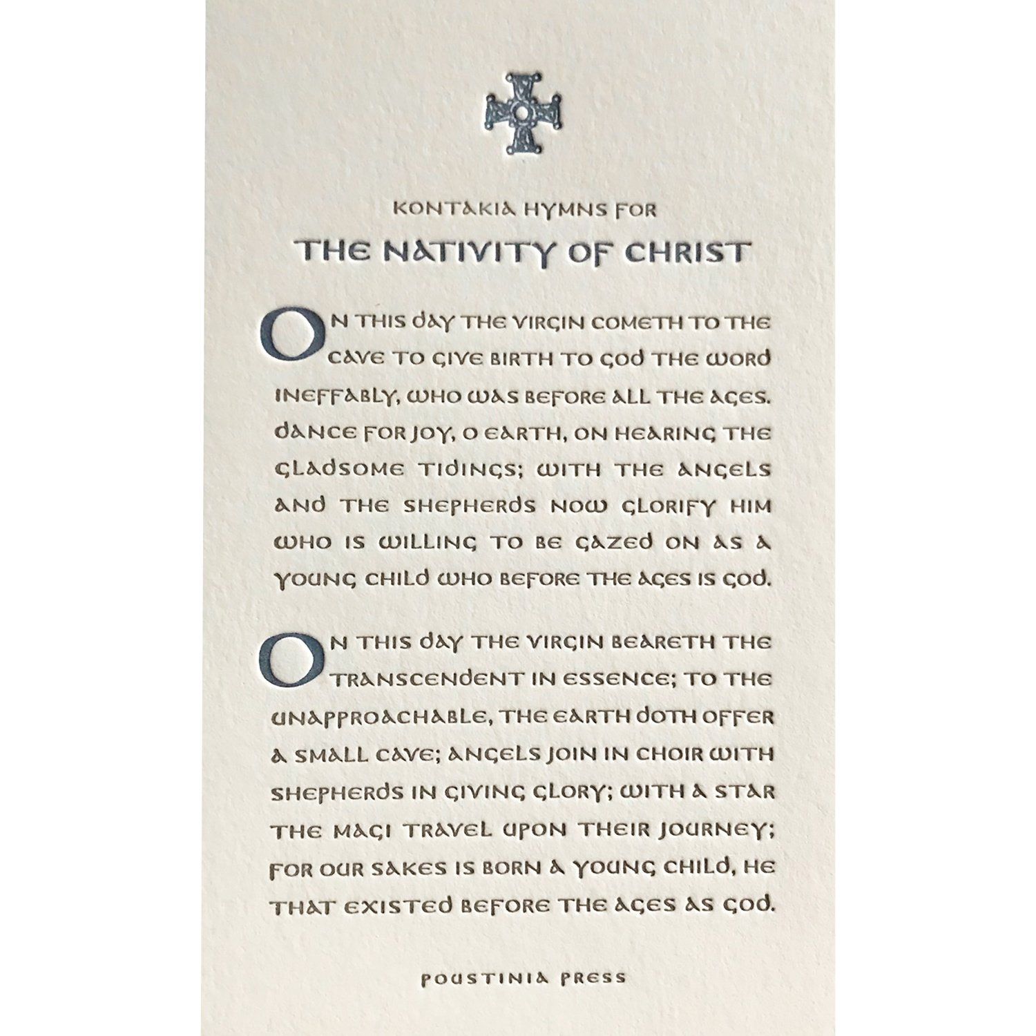 Hymns for the Nativity of Christ Letterpress Prayer Card