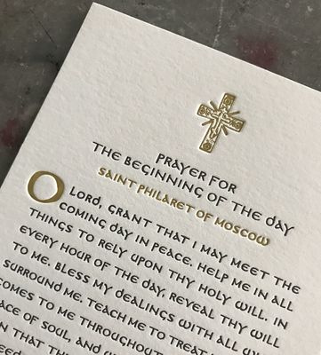 Prayer for the Beginning of the Day Letterpress Prayer Card