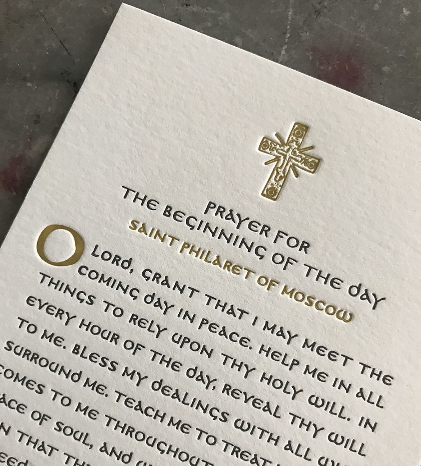 Prayer for the Beginning of the Day Letterpress Prayer Card