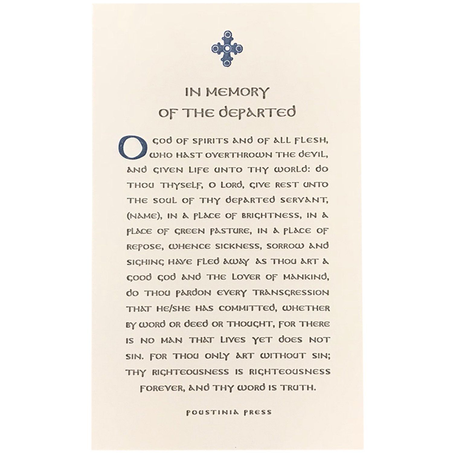 In Memory of the Departed Letterpress Prayer Card