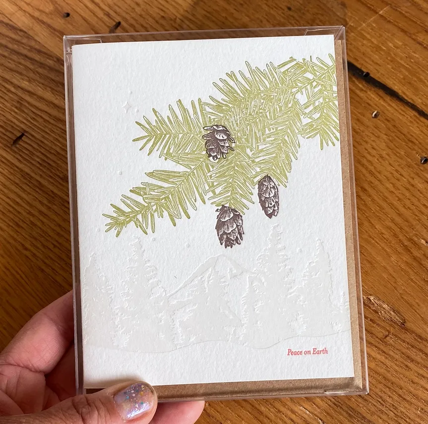 Western Hemlock Peace On Earth Letterpress Cards (box of 6)