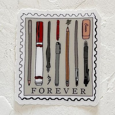 Pens &amp; Pencils Forever Postage Stamp Sticker