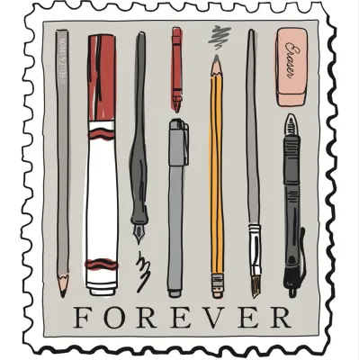 Pens &amp; Pencils Forever Postage Stamp Sticker