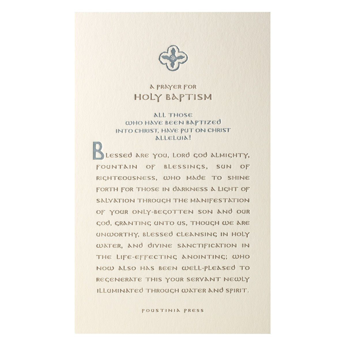 Holy Baptism Letterpress Prayer Card