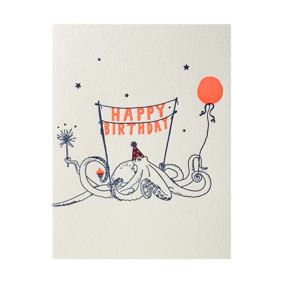 Octopus Happy Birthday Letterpress Card