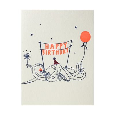 Octopus Happy Birthday Letterpress Card