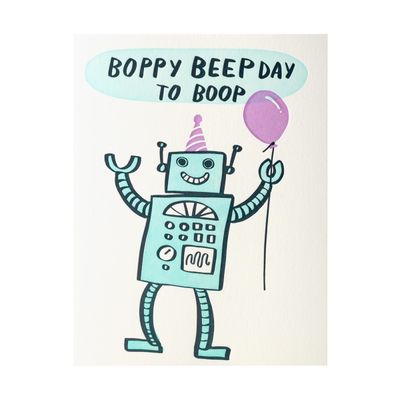 Boppy Beepday Robot Letterpress Card