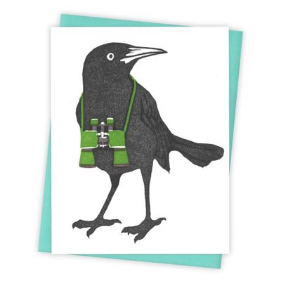 Birdwatching Grackle Letterpress Card