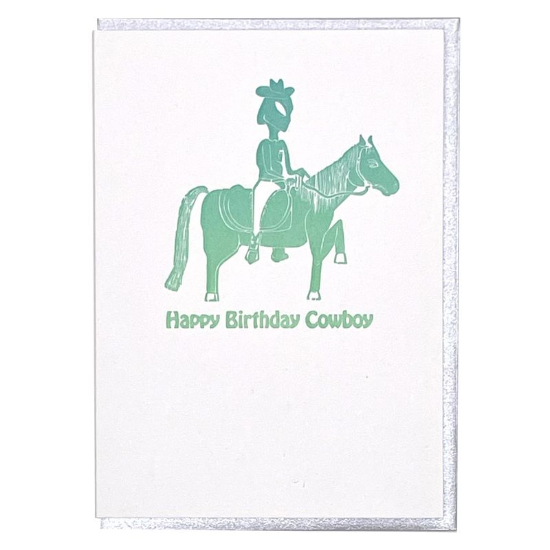 Cowboy Birthday Alien Letterpress Greeting Card