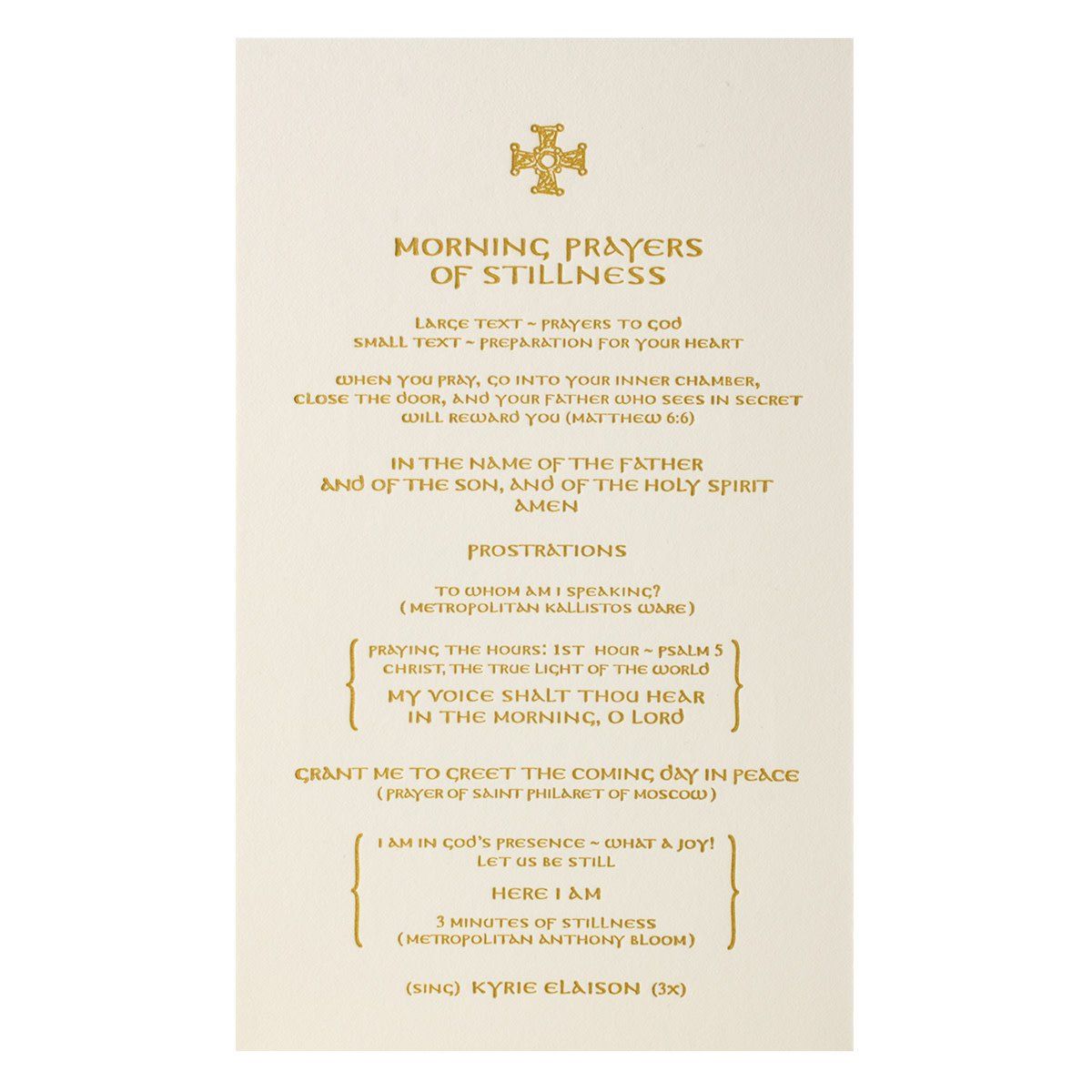 Morning Prayers of Stillness Letterpress Prayer Card