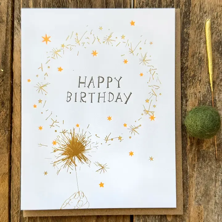 Sparklers Wishes Happy Birthday Letterpress Card