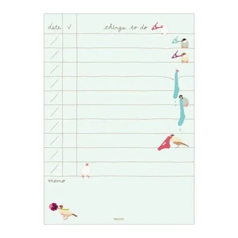Midori To Do Memo Pad - Bird