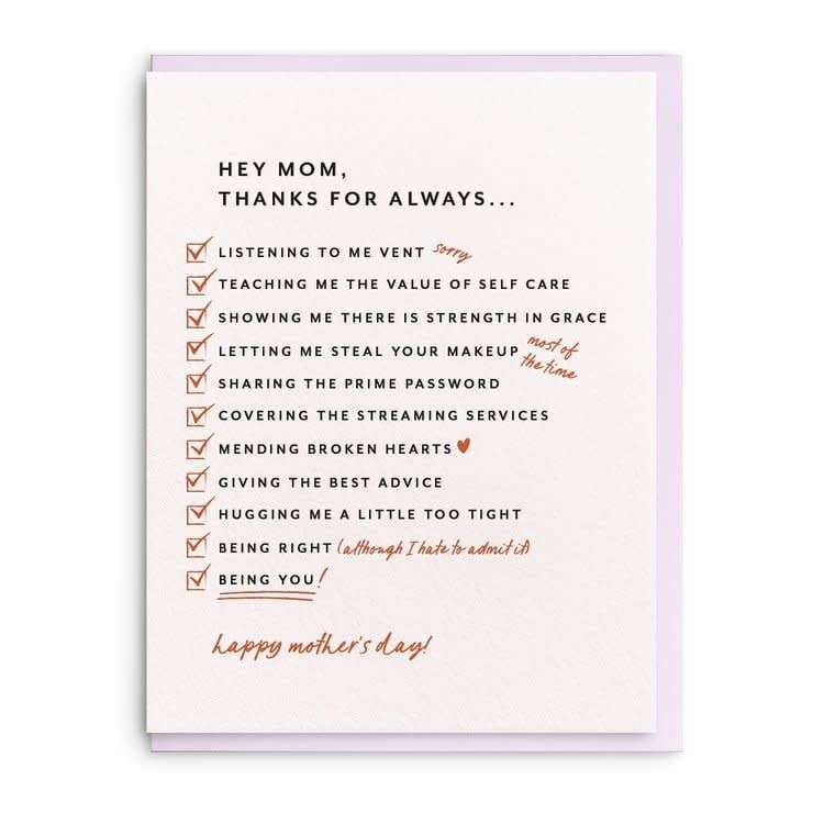 Mom List Letterpress Card