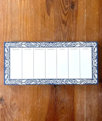 Weekly View Blue Floral Notepad