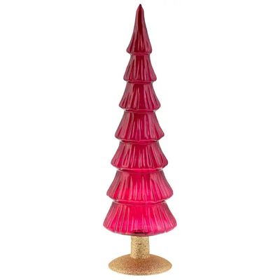 Flared Glass &amp; Glitter Christmas Tree - Berry