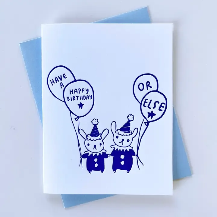 Or Else Menacing Clown Bunnies Letterpress Birthday Card
