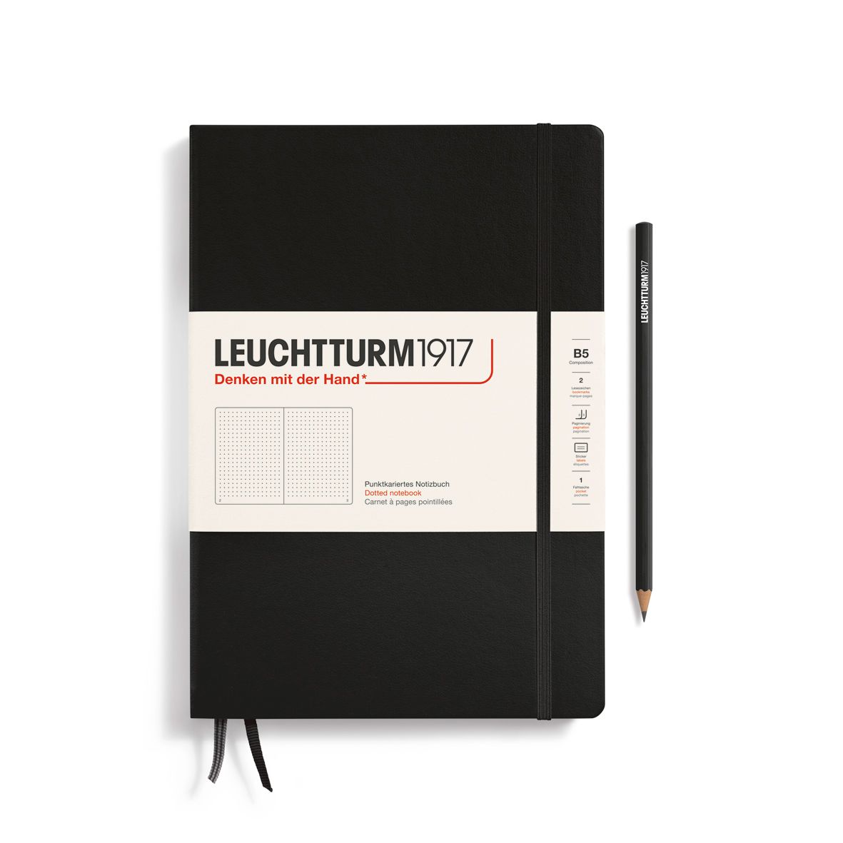 Leuchtturm1917 B5 Hardcover Composition Notebook - Black, Dotted