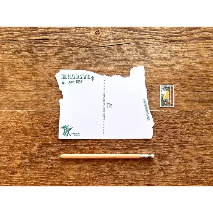 Letterpress Oregon State Postcard