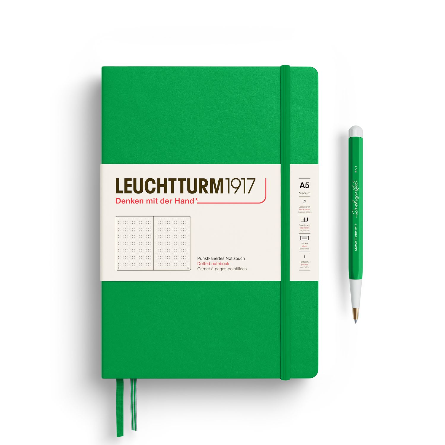 Leuchtturm1917 - A5 Hardcover Notebook - Spring Leaf, Ruling: Dot