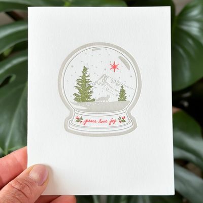 Peace Joy Love Snow Globe Letterpress Cards (box of 6)