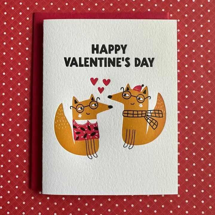 Valentine's Day Foxes Letterpress Card