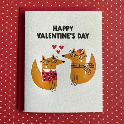 Valentine's Day Foxes Letterpress Card