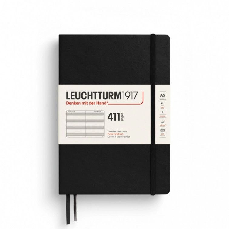 Leuchtturm1917 A5 Medium 411pg Hardcover Notebook - Black, Ruled