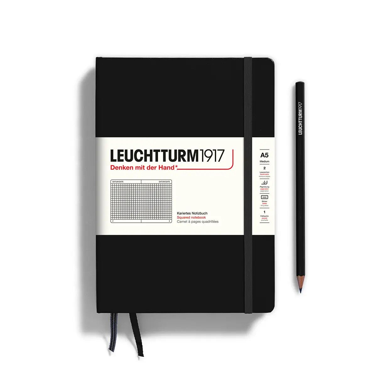 Leuchtturm1917 A5 Medium Hardcover Notebook - Black,  Grid
